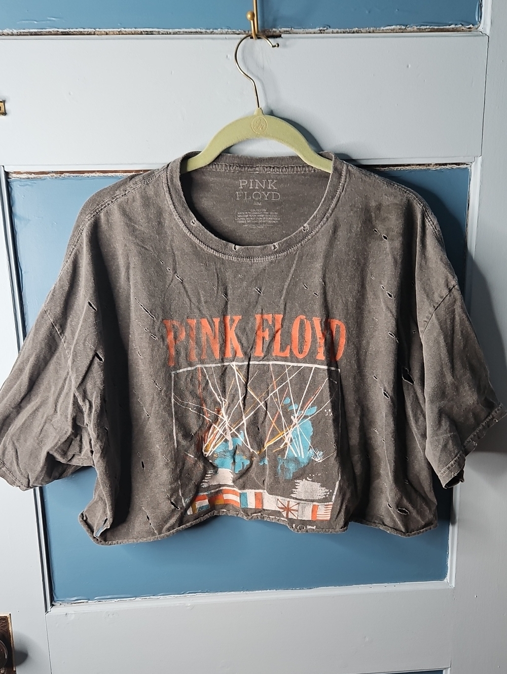 Pink Floyd Destroyed Gray Cropped Graphic Tee S/M